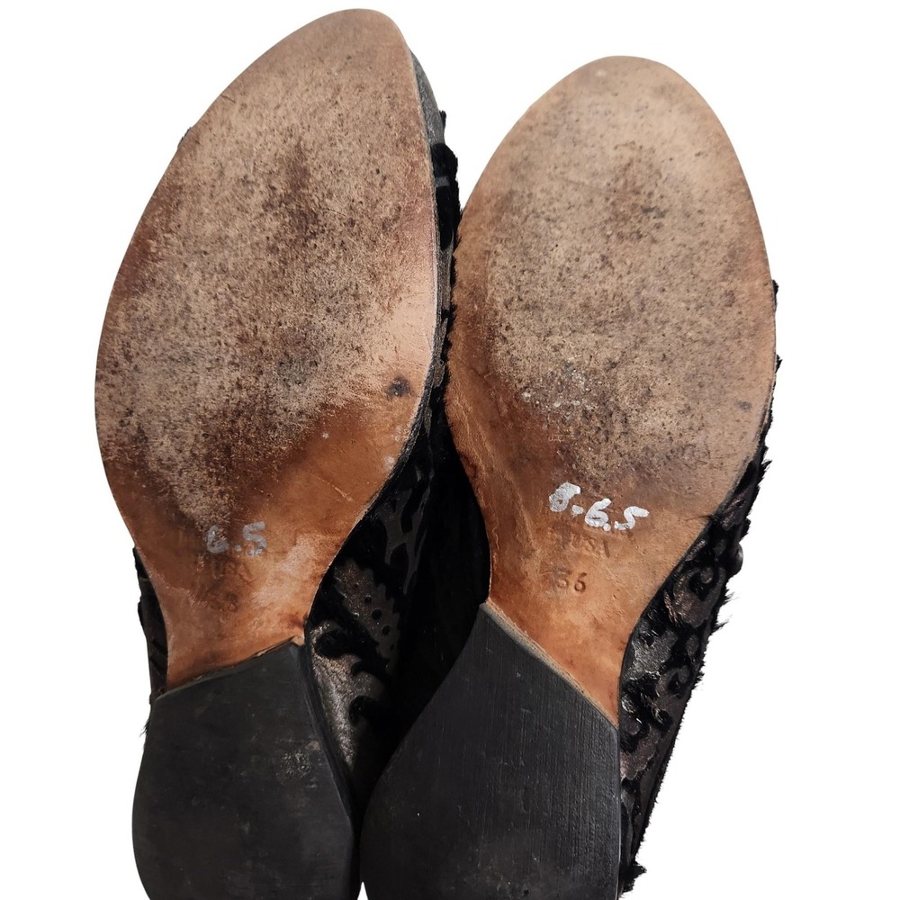 CYDWOQ Edge Shoes Womens 6 36 Black Floral Victorian Embossed Leather Handmade - Picture 8 of 9